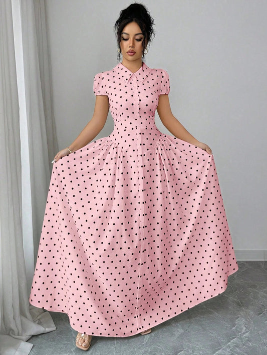 French Vintage Polka Dot Maxi Dress