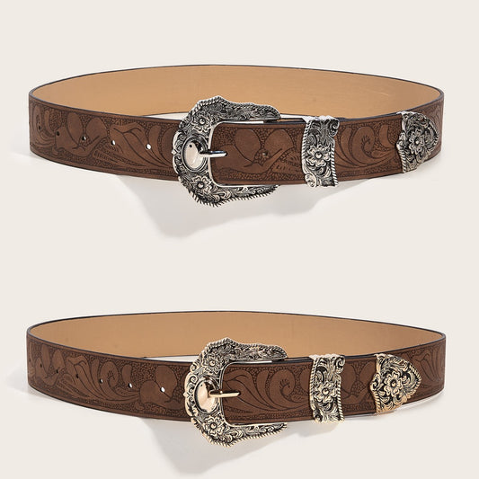 Vintage Printed Buckle Waist Belt