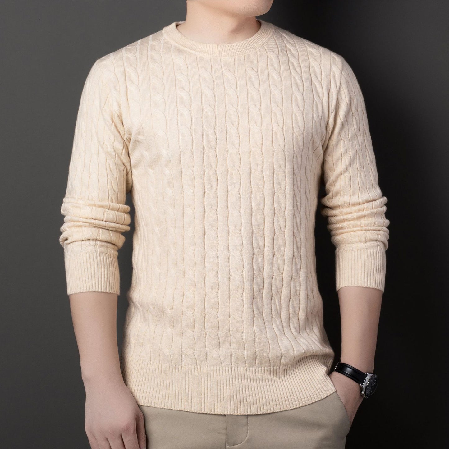 Men’s Cable Knit Embroidered Sweater