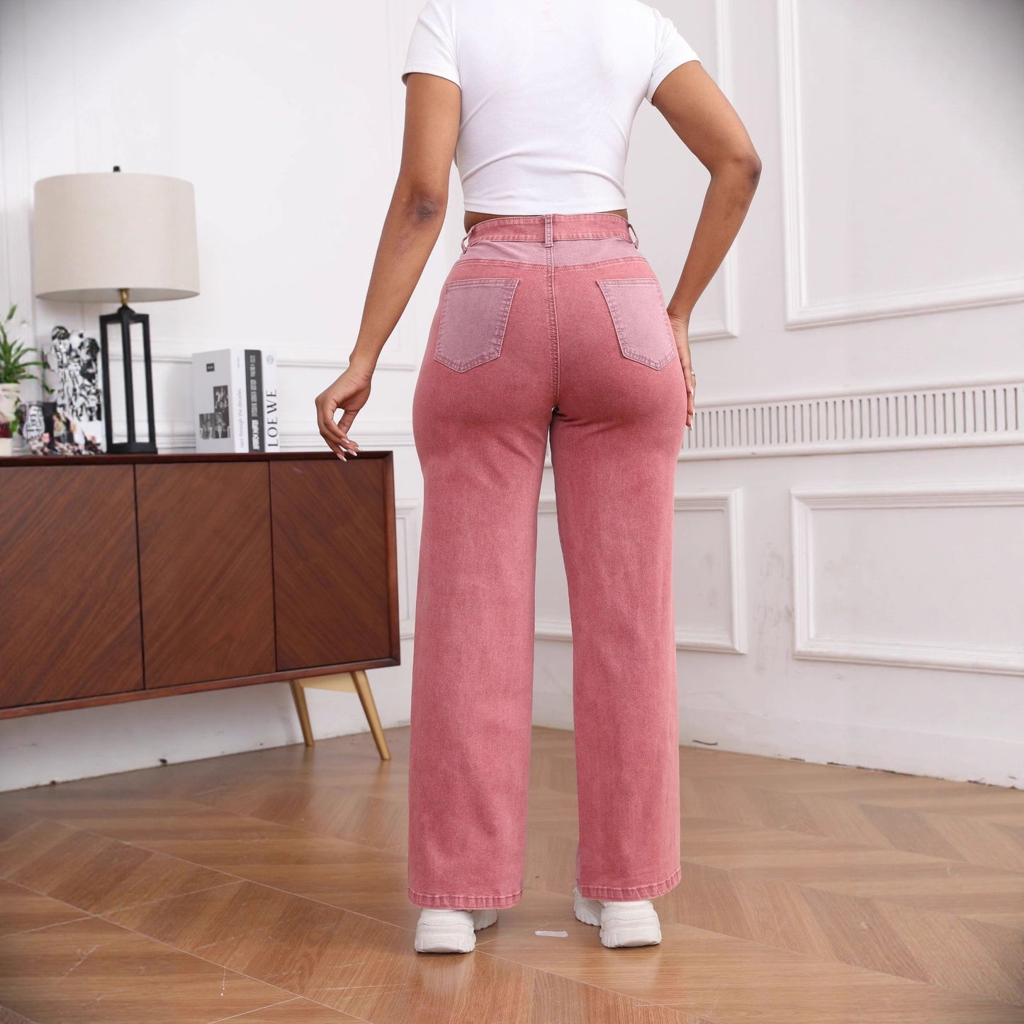 Women’s Color-Block Wide-Leg Washed Jeans