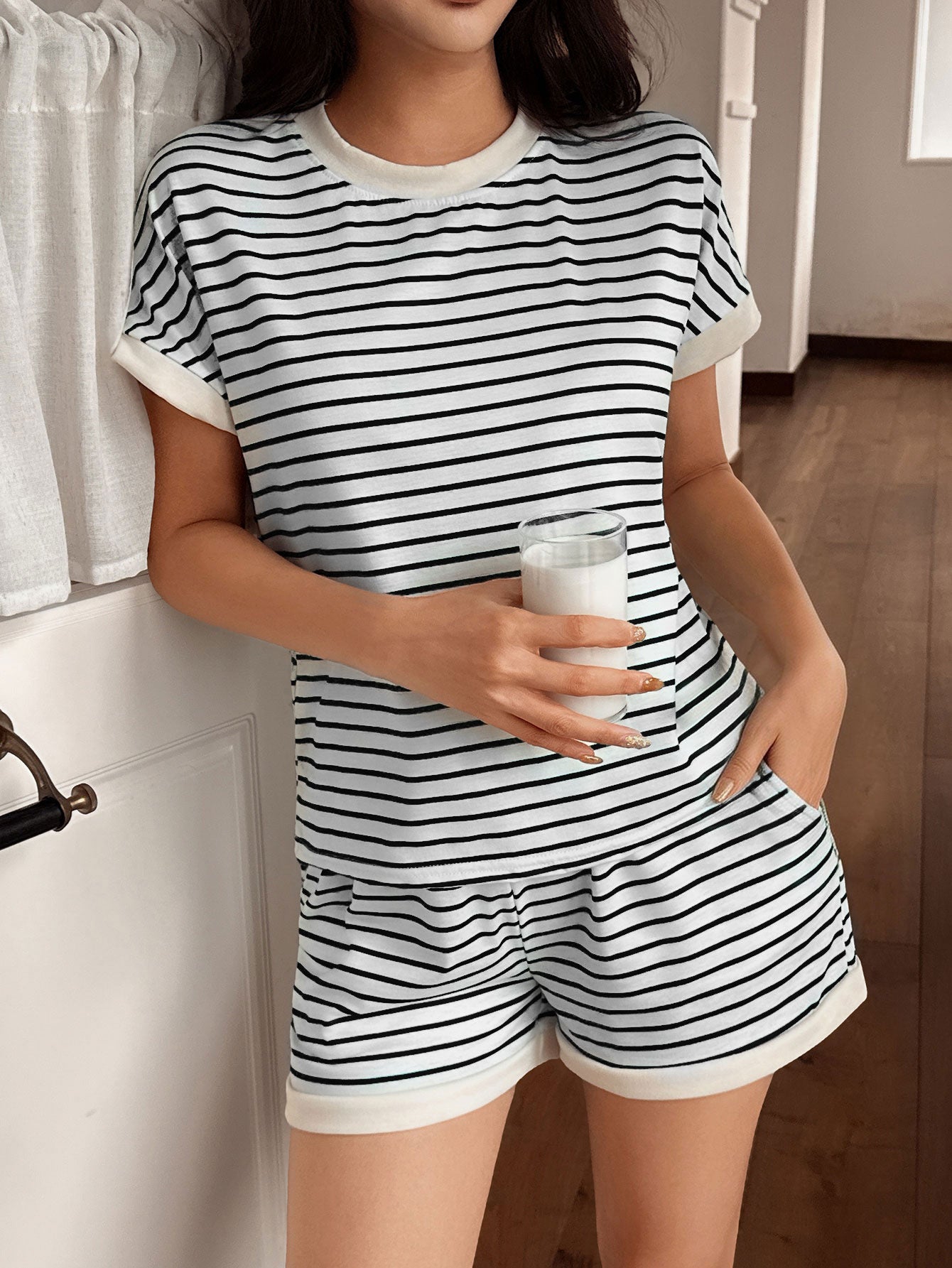 Women’s Striped Knit Short Sleeve Pajama Set