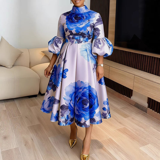 French Vintage Floral Puff Sleeve Dress