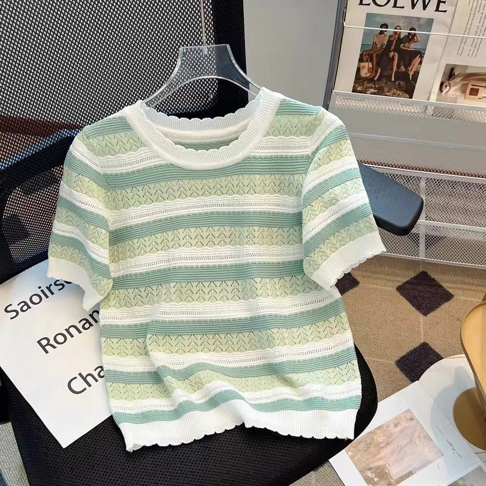 Women’s Striped Ice Silk Knit T-Shirt