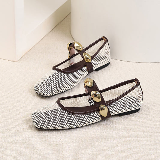 Women’s Square-Toe Mesh Mary Jane Flats