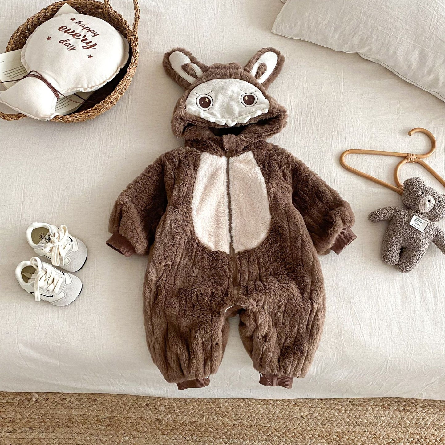 Baby Winter Cartoon Hooded Jumpsuit