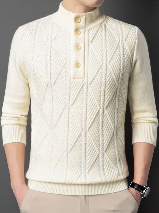 Men’s Jacquard Stand Collar Knit Sweater