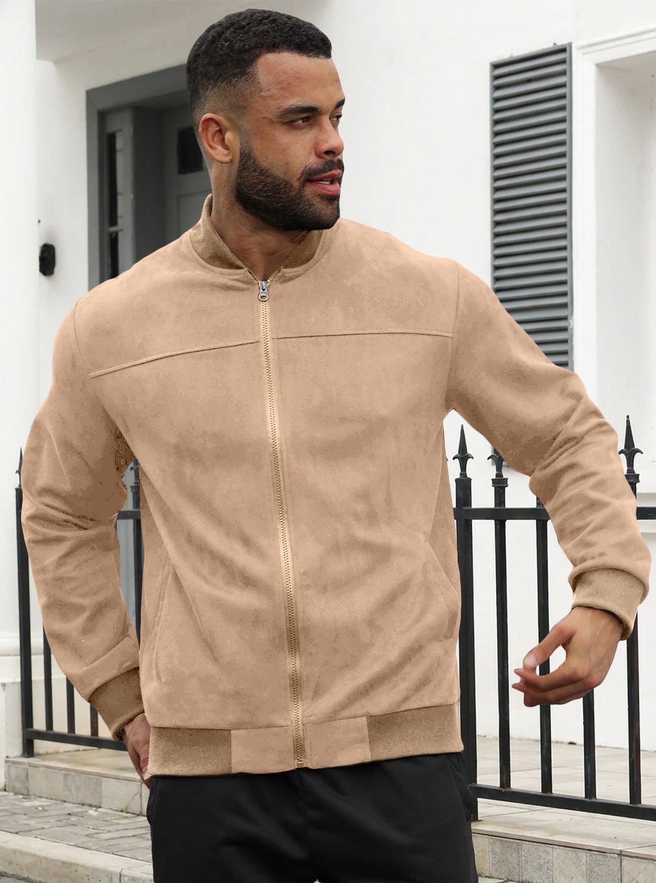 Men’s Suede-Feel Lightweight Casual Sweatshirt Jacket