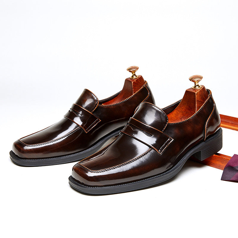 Men’s British Style Shiny Leather Slip-On Loafers