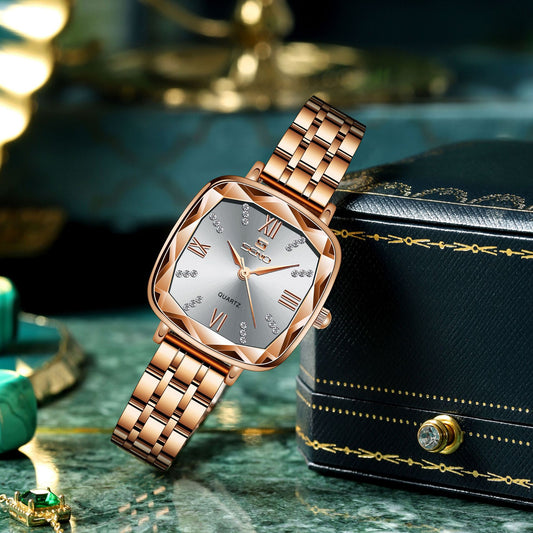 Women’s Square Dial Steel Band Quartz Watch