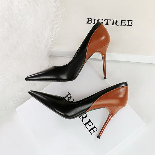 Women’s Retro Color-Block Pointed-Toe Stiletto Heels