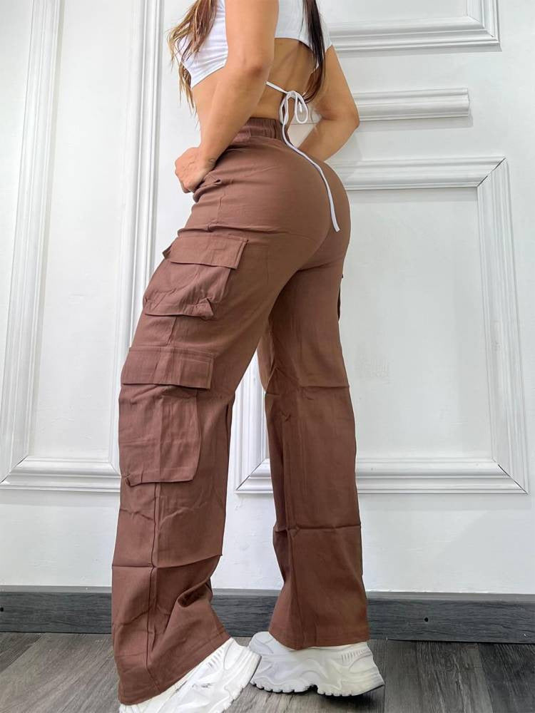 Women’s High-Waist Wide-Leg Multi-Pocket Casual Pants