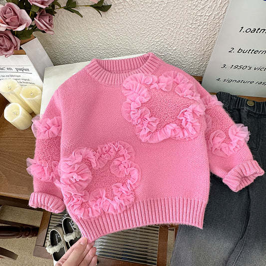 Girls’ Floral Knit Sweater & Jeans Set