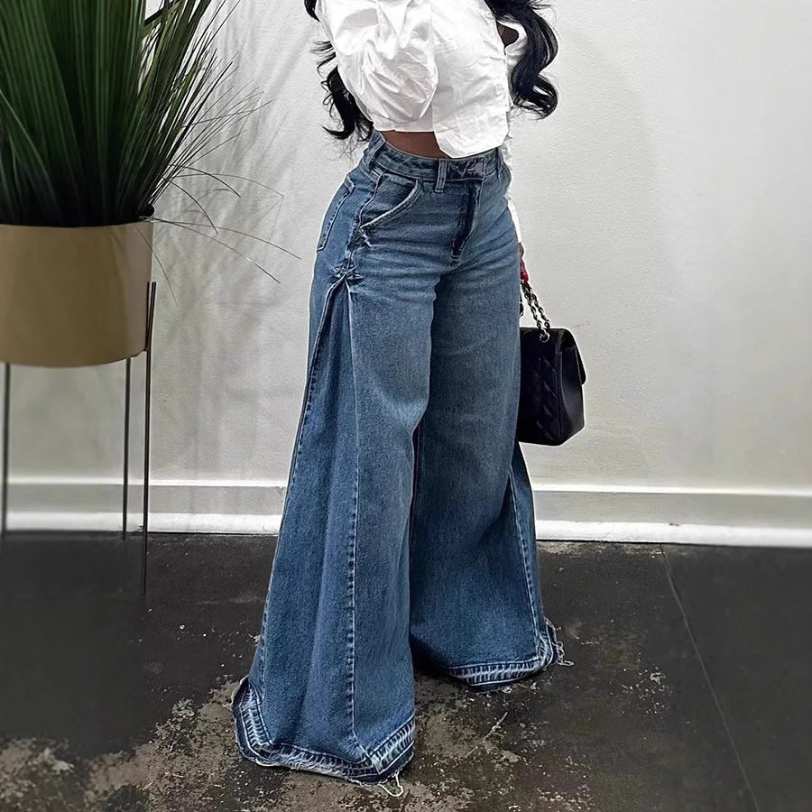 Women’s Y2K Patchwork Wide-Leg Flared Jeans
