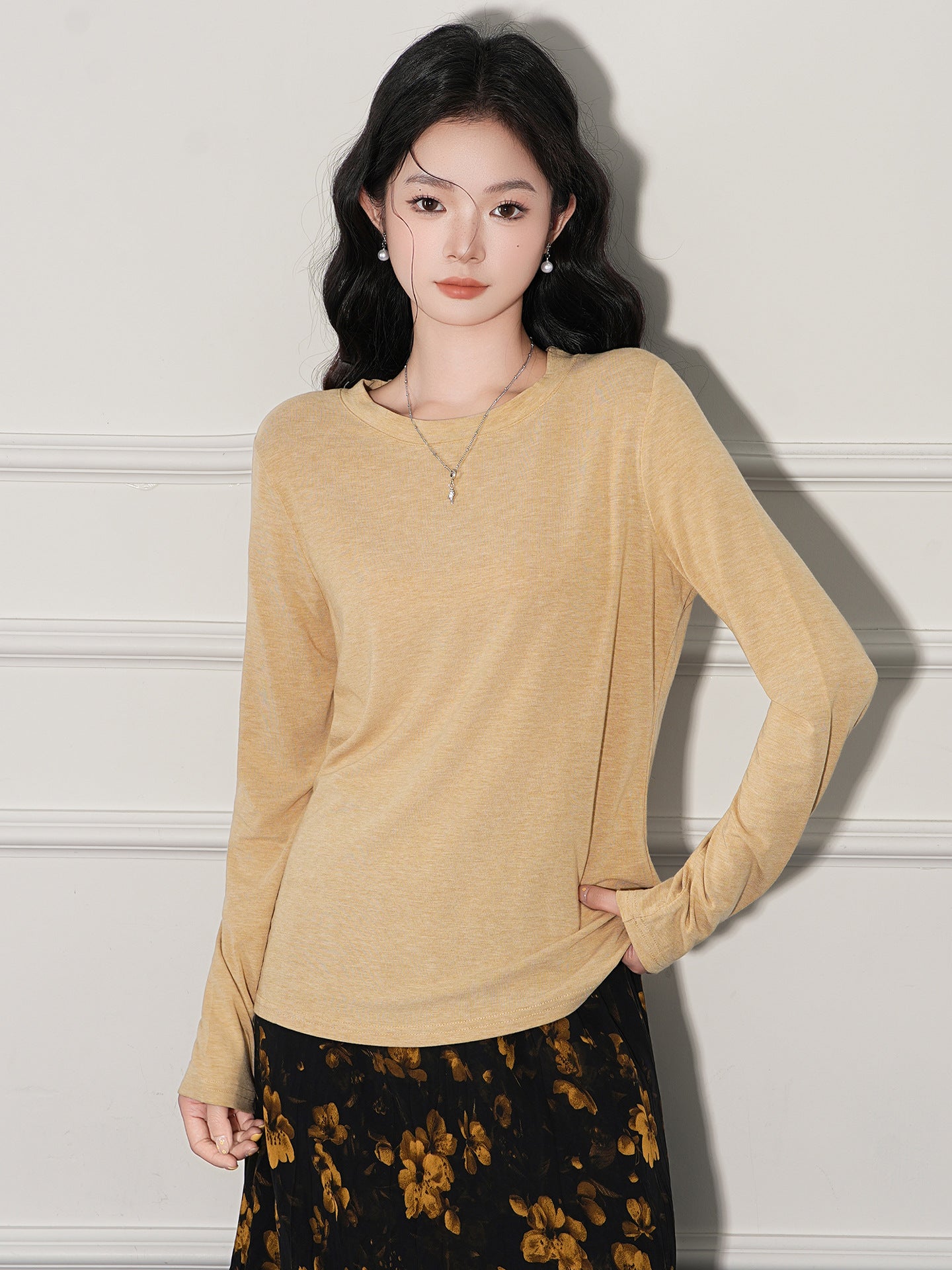 Women’s Soft Cashmere-Feel Long Sleeve Crew Neck Top