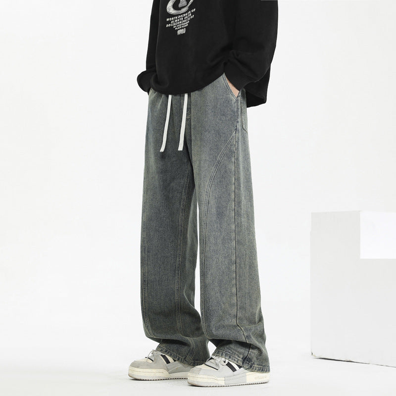 Men’s Washed Distressed Wide-Leg Street Pants