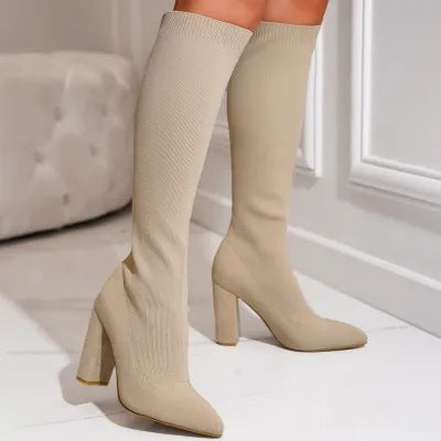 Women’s Stretch Knee-High Thick Heel Boots