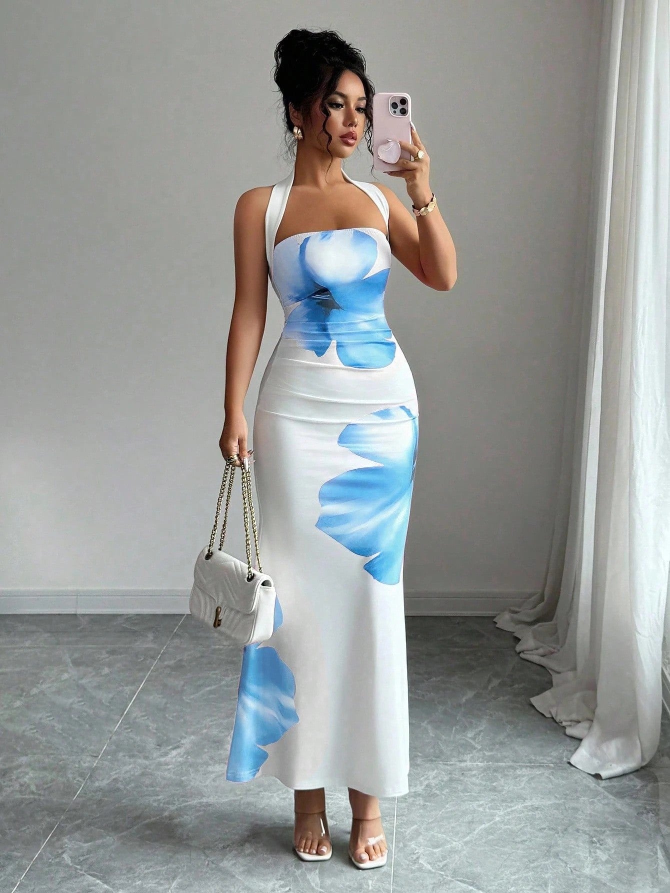 Women’s Halter Neck Backless Printed Maxi Dress