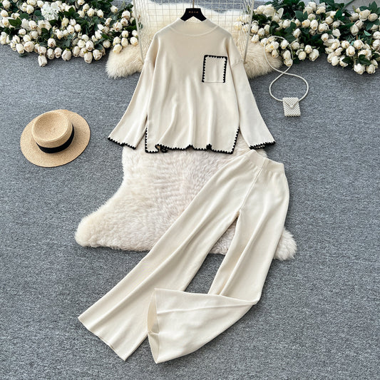 Women’s Color-Block Knit Sweater & Wide-Leg Pants Set