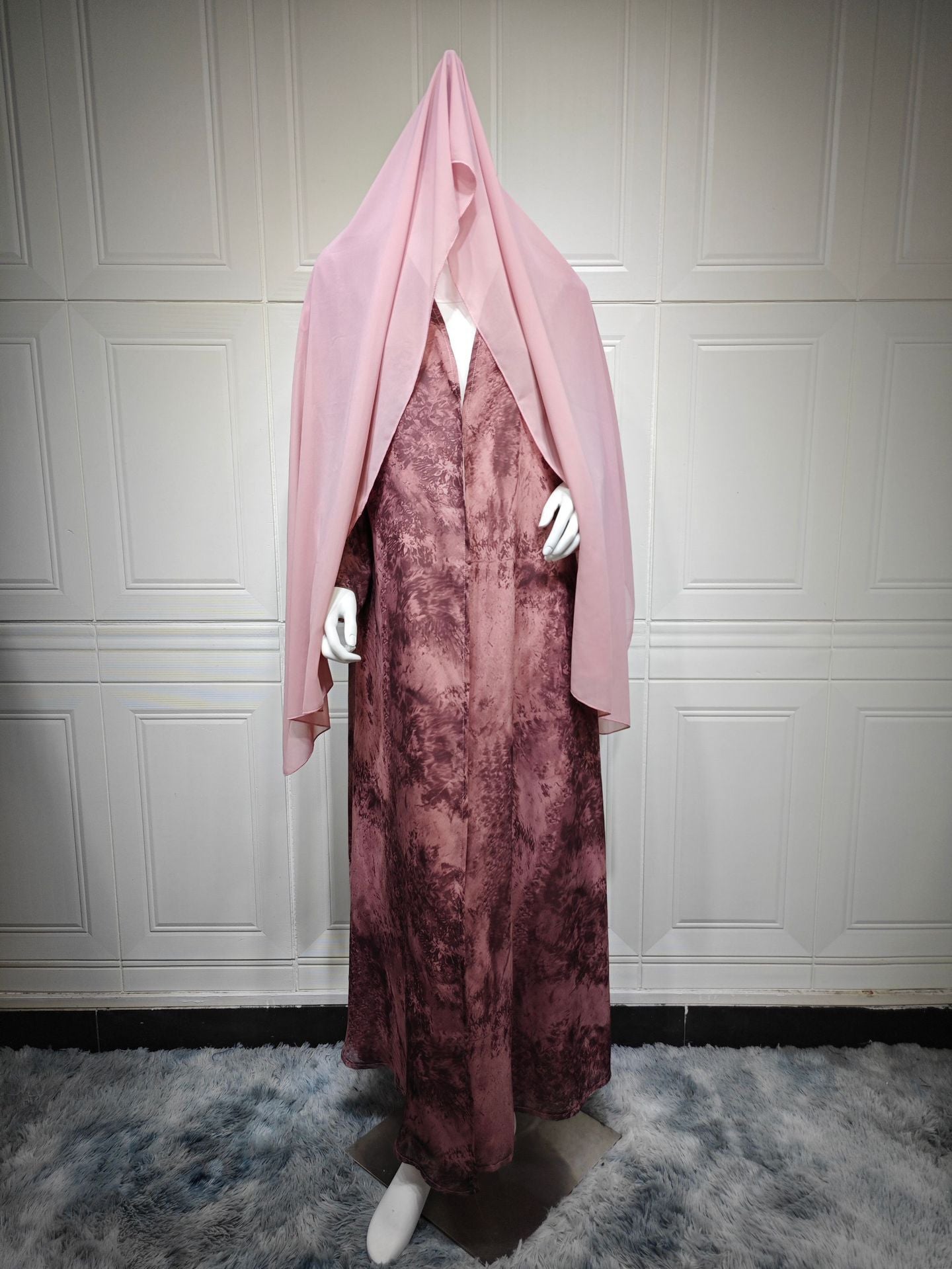 Women’s Chiffon Print Two-Piece Set with Headscarf