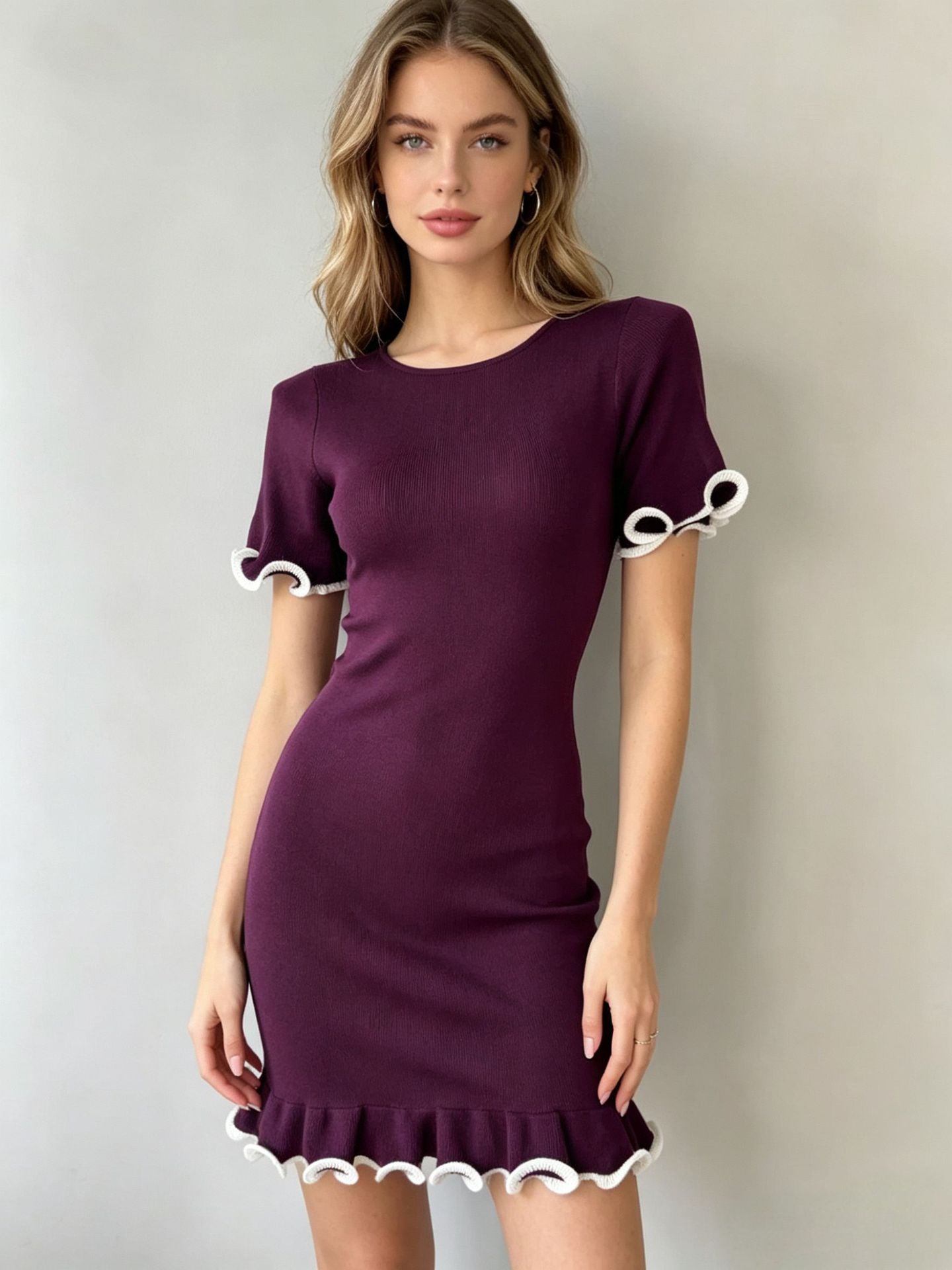 Women’s Ruffled Sleeve Knit Mini Dress