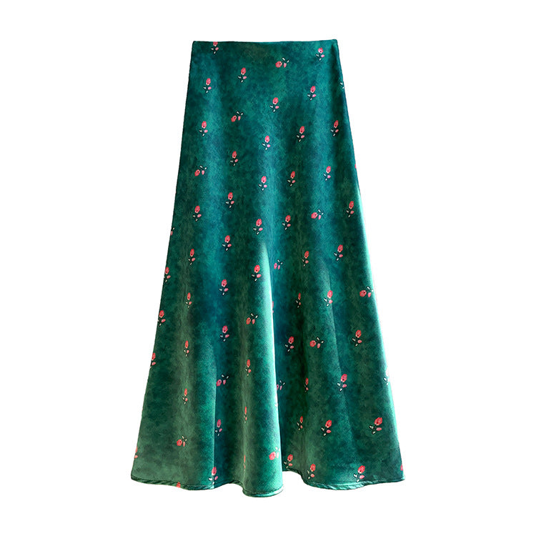 Women’s Acetate Satin Green Midi Mermaid Skirt
