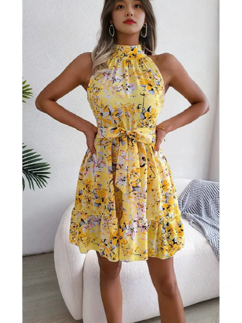 Women’s Floral Halter Waist Summer Dress