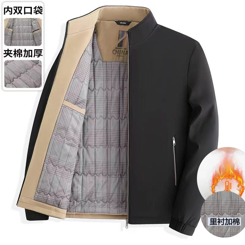 Men’s Fleece-Lined Stand Collar Winter Jacket