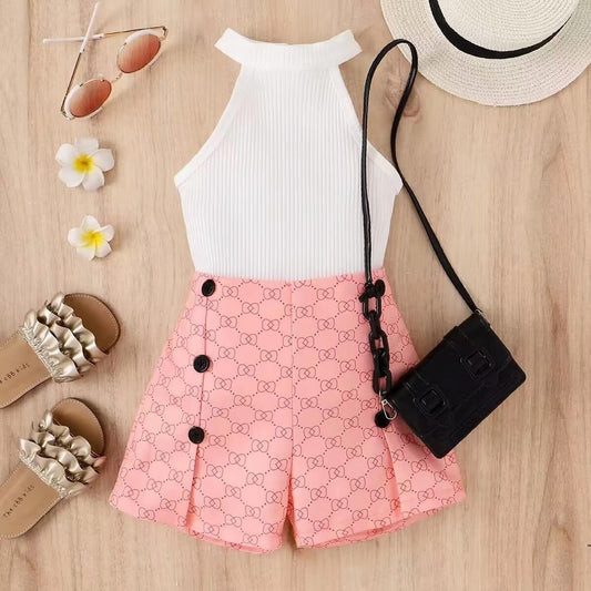Girls’ Halter Neck Print Top & Shorts Set