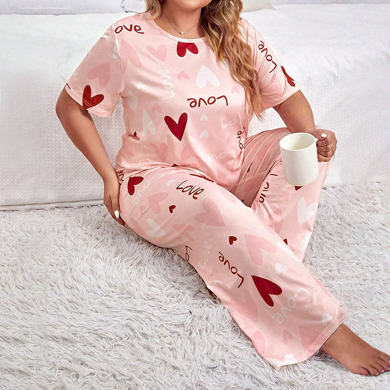 Women’s Plus Size Love Print Pajama Set (2-Piece)