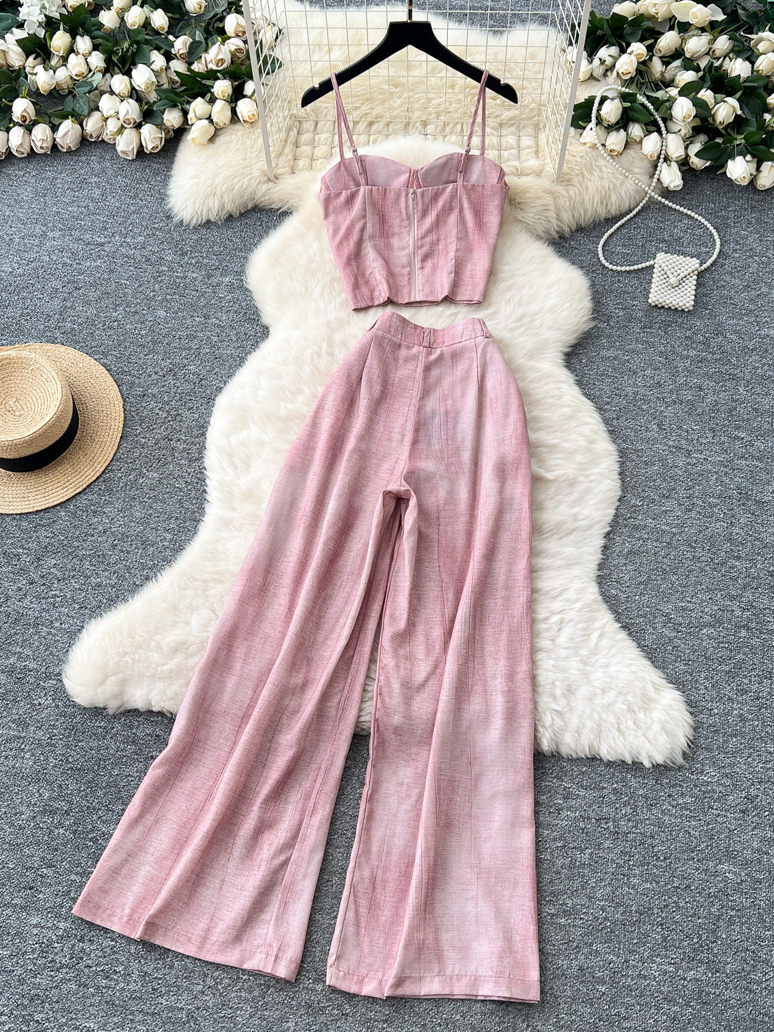 Women’s Strapless Top & Wide-Leg Pants Set