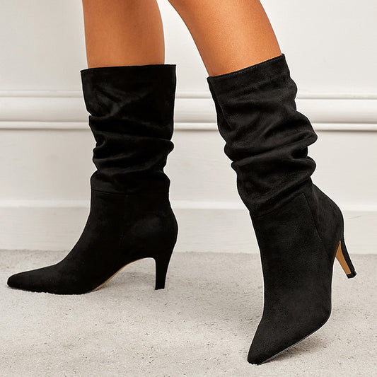 Women’s Apricot Pointed-Toe Suede Ankle Boots
