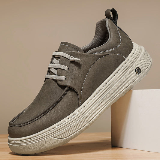 Men’s British-Style Thick-Sole Leather Sneakers
