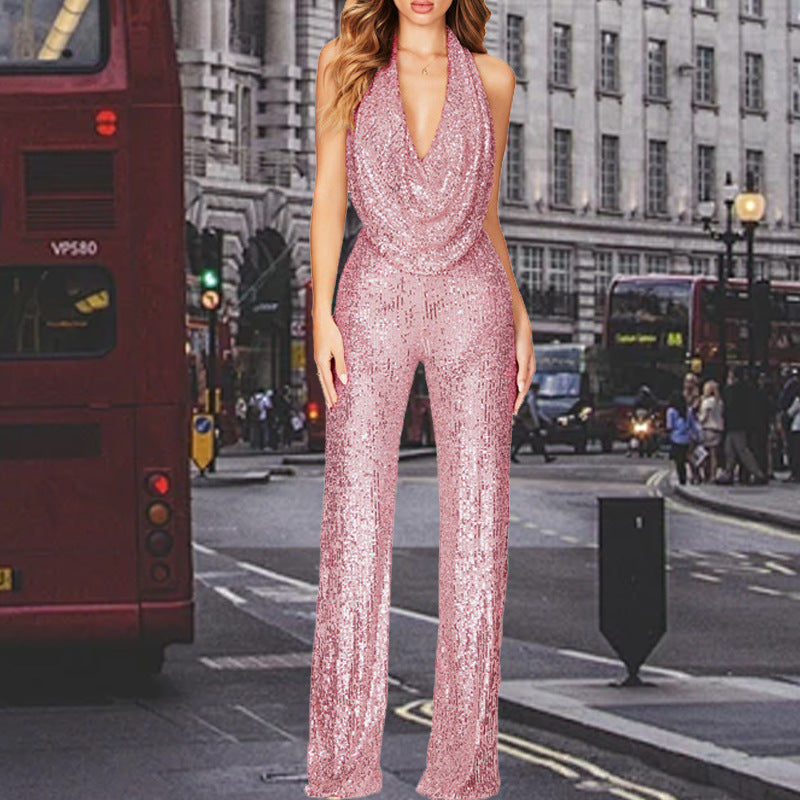 Women’s Sequin Halter Neck Beaded Jumpsuit