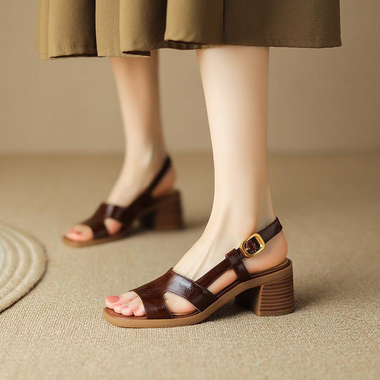Women’s Vintage Square-Toe Chunky Heel Sandals