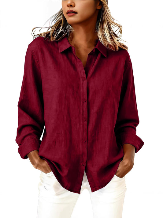 Women’s Cotton-Linen Lapel Loose Cardigan Shirt