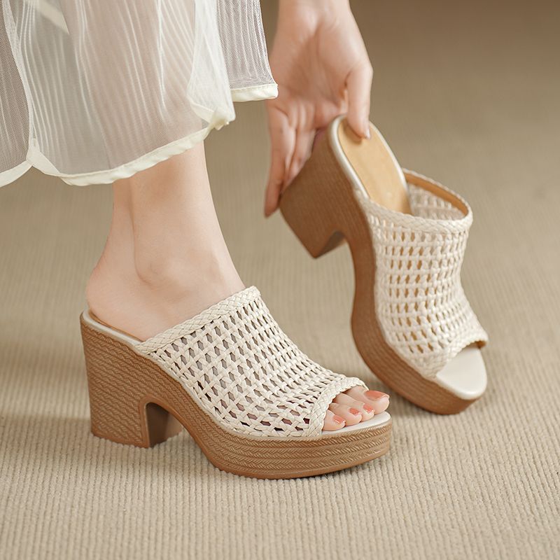 Women’s Vintage Wedge Heel Woven Open-Toe Sandals