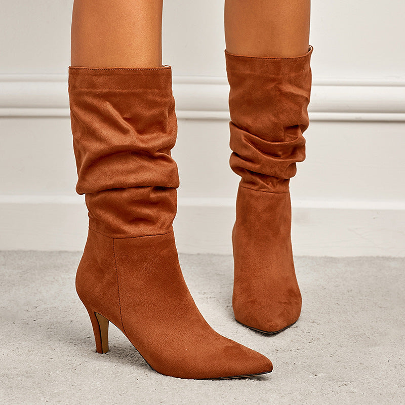 Women’s Apricot Pointed-Toe Suede Ankle Boots