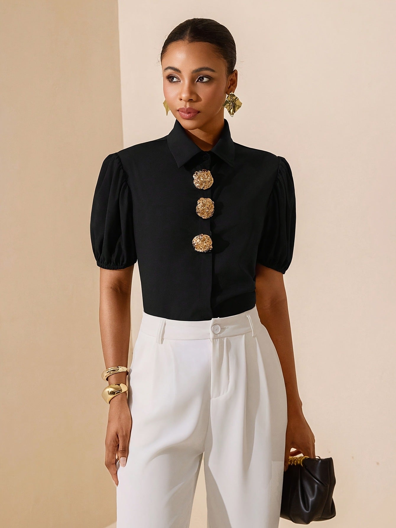 Women’s Elegant French Short-Sleeve Shirt