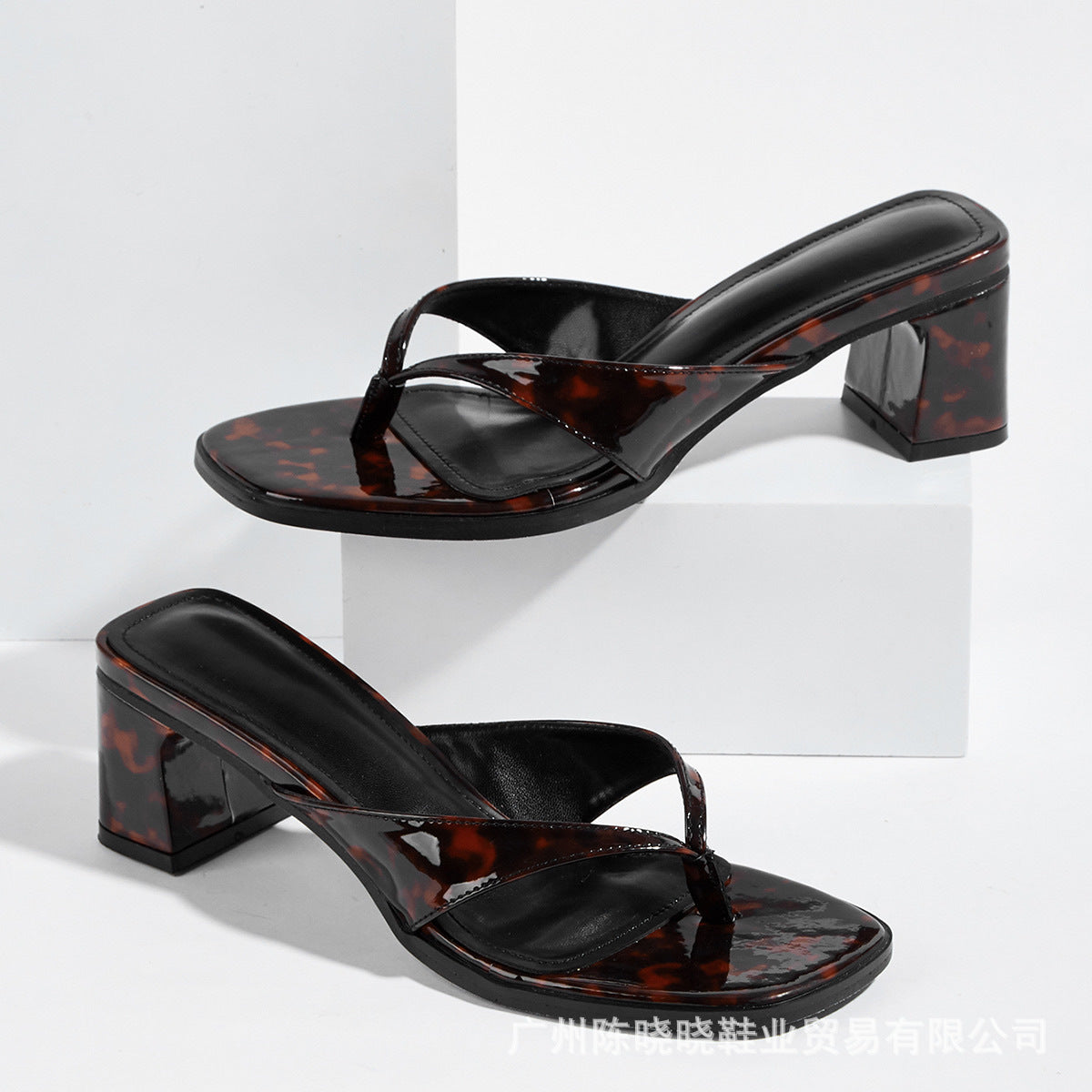 Women’s Leopard Print Square Toe High Heel Sandals