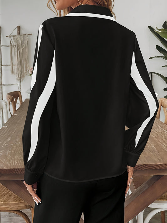 Plus Size Color-Block Long Sleeve Shirt