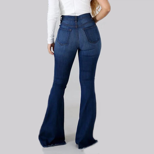 High Waist Flared Ripped Jeans for Women