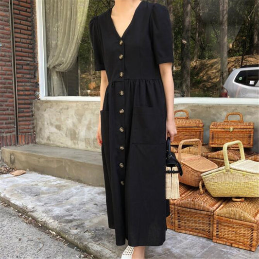 Women’s V-Neck Shirt Style Maxi Dress