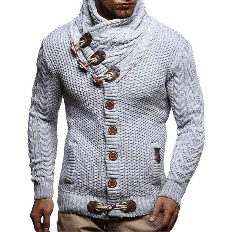 Men’s Slim Fit High Neck Button Cardigan Sweater