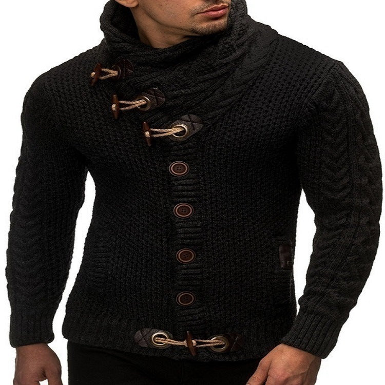 Men’s Slim Fit High Neck Button Cardigan Sweater