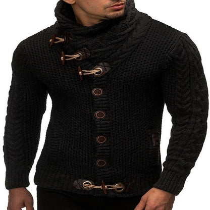 Men’s Slim Fit High Neck Button Cardigan Sweater