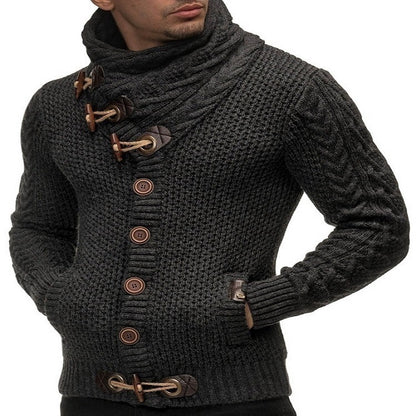 Men’s Slim Fit High Neck Button Cardigan Sweater