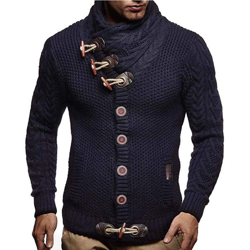 Men’s Slim Fit High Neck Button Cardigan Sweater