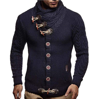 Men’s Slim Fit High Neck Button Cardigan Sweater