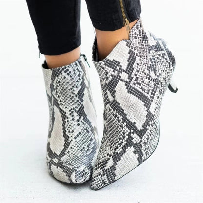 Women’s Snake Print Stiletto Ankle Boots