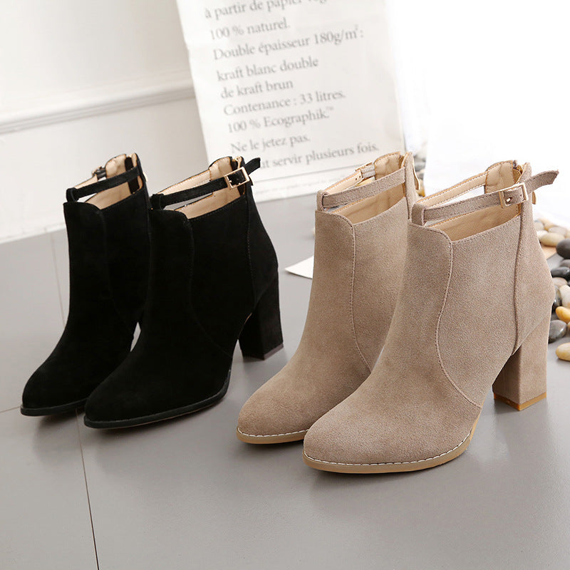 Women’s British Style Plus-Size Block Heel Martin Boots
